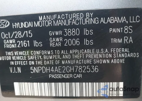 2016 Hyundai Elantra Se z USA, uszkodzony, nr VIN 5NPDH4AE2GH782536